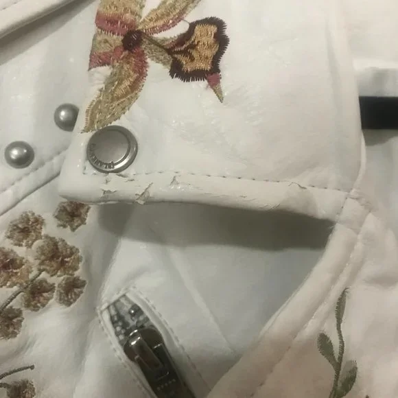 FAUX WHITE EMBROIDERED LEATHER JACKET - Picture 3 of 7